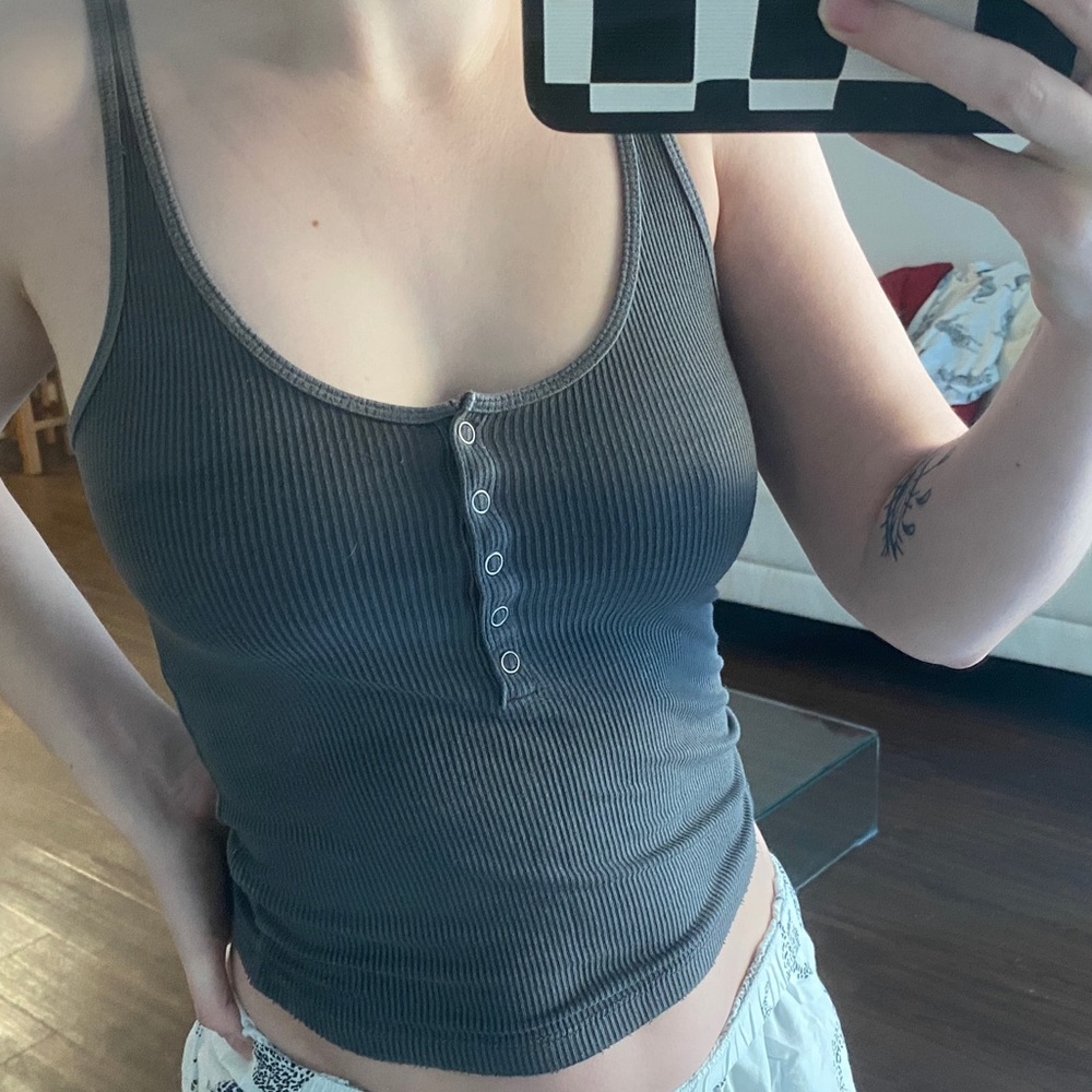 button up detail ribbed tank top soft & sexy, layering